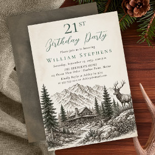 Elegant Mountain Lodge Woodland Deer 21st Birthday Invitation