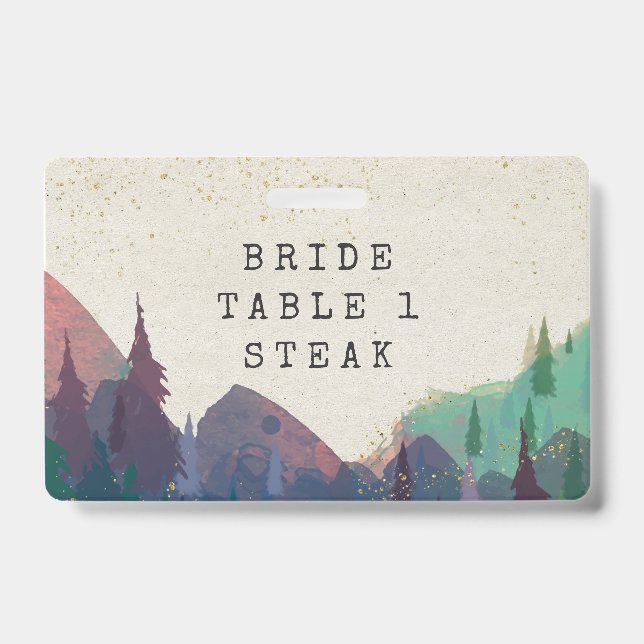 Elegant Mountain Wedding Entree Choice Badge (Front)