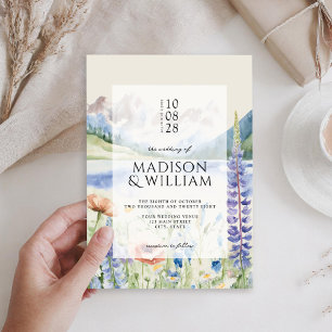 Elegant Mountain Wildflower Landscape Wedding Invitation