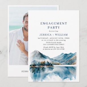 Elegant Mountains Forest Engagement Party Photo Invitation