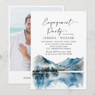 Elegant Mountains Forest Engagement Party Photo Invitation