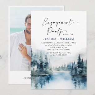 Elegant Mountains Forest Engagement Party Photo Invitation
