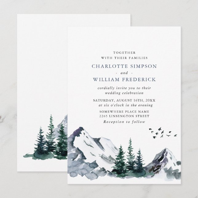 Elegant Mountains Forest Landscape Wedding Invitation (Front/Back)