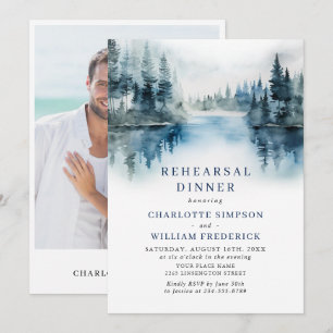 Elegant Mountains Forest Rehearsal Dinner Photo Invitation
