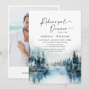 Elegant Mountains Forest Rehearsal Dinner Photo Invitation