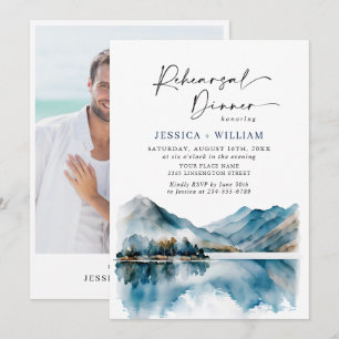 Elegant Mountains Forest Rehearsal Dinner Photo Invitation