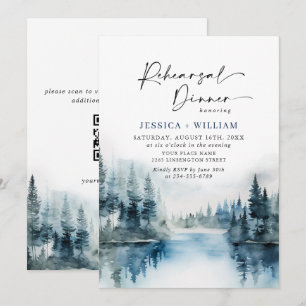 Elegant Mountains Forest Rehearsal Dinner QR code Invitation