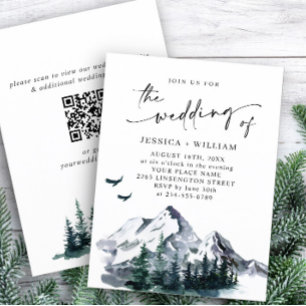 Elegant Mountains Forest Wedding QR code Invitation
