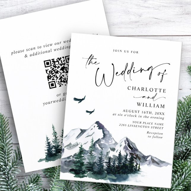 Elegant Mountains Forest Wedding QR code Invitation (Creator Uploaded)