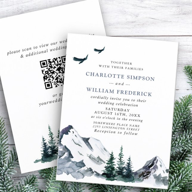 Elegant Mountains Forest Wedding QR code Invitation (Creator Uploaded)