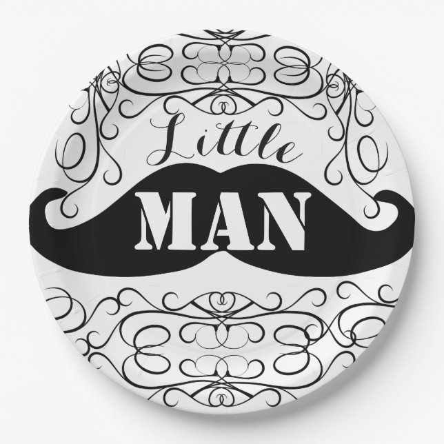 Elegant Moustache Little Man Party Paper Plates (Front)