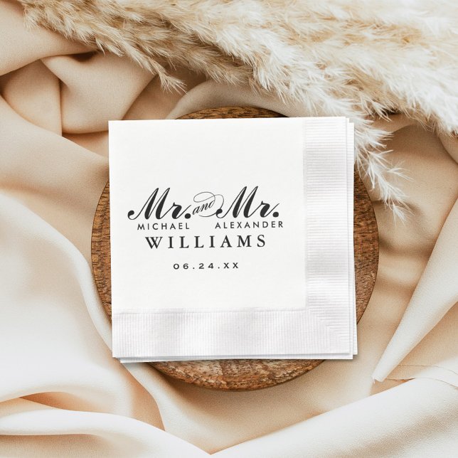 Elegant Mr. and Mr. Black Custom Wedding Monogram Napkin (Creator Uploaded)