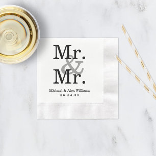Elegant Mr and Mr Black Grey Wedding Napkin