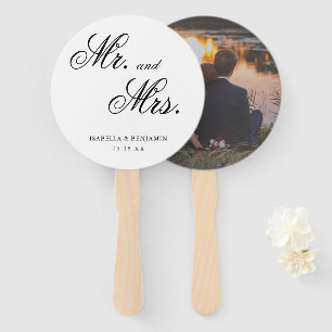 Elegant Mr. and Mrs. Black White Photo Wedding Hand Fan