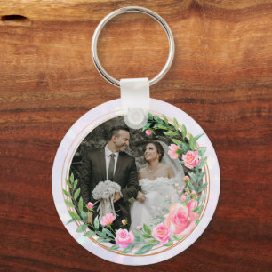 Elegant Mr and Mrs Blush Pink Flowers Wedding Keychain