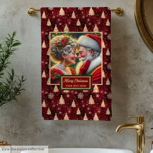 Elegant Mr. and Mrs. Claus Gold Trees Bath Towel