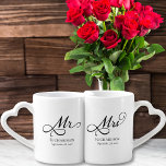 Elegant Mr and Mrs Coffee Mug Set<br><div class="desc">Celebrate your love with this charming set of lovers' mugs, featuring "Mr." and "Mrs." in elegant script. Perfect for newlyweds or as a wedding or anniversary gift, these mugs are customizable with your last name and wedding date for a personal touch. Whether for daily use or as a keepsake, these...</div>