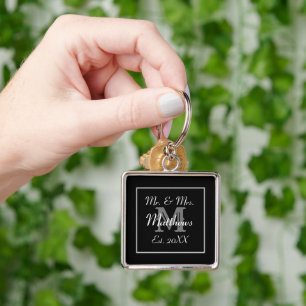 Elegant Mr and Mrs Monogram Black  Keychain