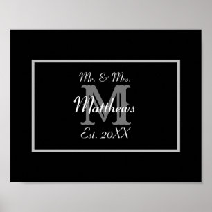 Elegant Mr and Mrs Monogram Black Poster