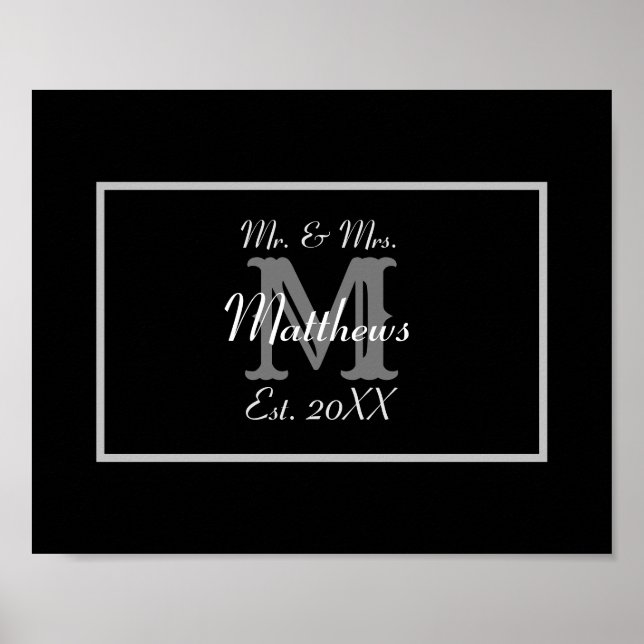 Elegant Mr and Mrs Monogram Black  Poster (Front)