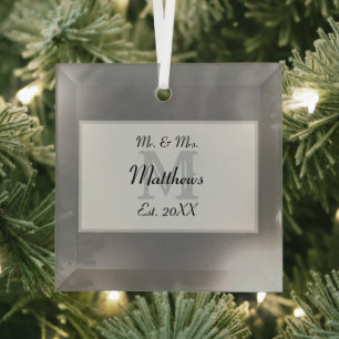 Elegant Mr and Mrs Monogram Glass Ornament