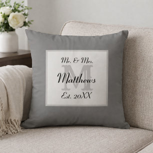 Elegant Mr and Mrs Monogram Throw Pillow