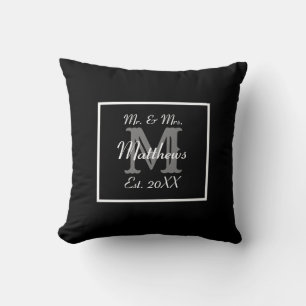 Elegant Mr and Mrs Monogram Throw Pillow