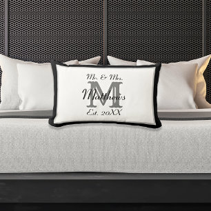 Elegant Mr and Mrs Name Black Newlywed Monogram Lumbar Pillow