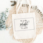 Elegant Mr and Mrs Name Black Wedding Tote Bag<br><div class="desc">A simple yet elegant black and white Mr. & Mrs. Monogrammed Wedding Tote Bag. Customize with the Newlywed's Last Name and Initial. You can personalize for your entire bridal party! Personalized Gifts For Couples—makes a great wedding or anniversary gift. Script lettering.</div>