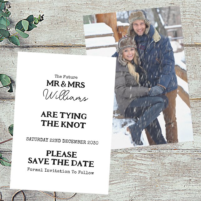 Elegant Mr And Mrs Photo Wedding Save The Date (Front And Back)