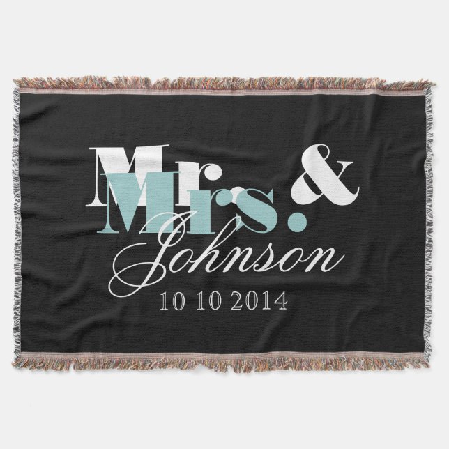 Elegant Mr and Mrs throw blanket for newly weds (Front)