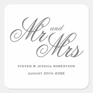  Elegant Mr and Mrs typography wedding Square Sticker