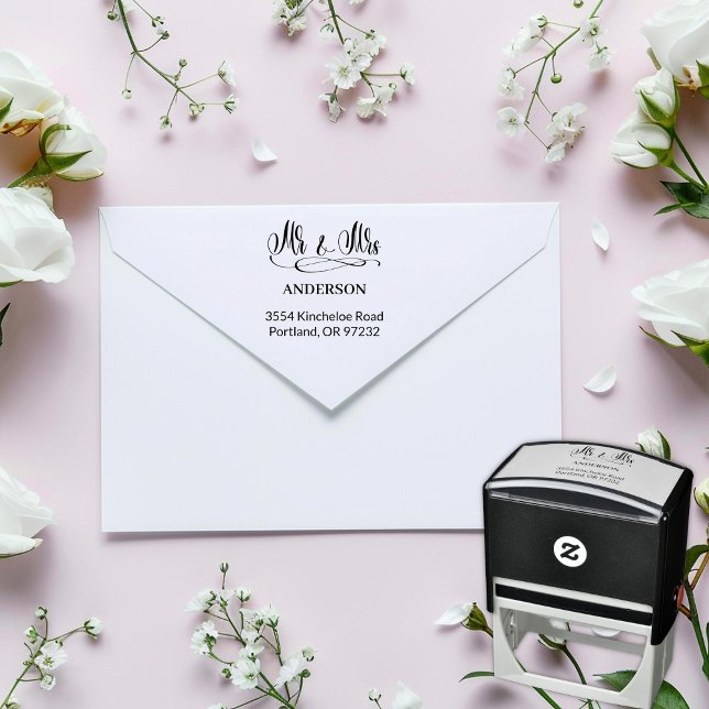 Elegant Mr & Mrs - Calligraphy with Serif Font Self-inking Stamp (Creator Uploaded)