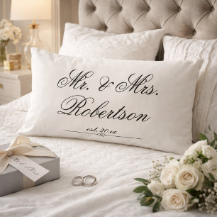 Elegant Mr Mrs Name est. classy script Wedding  Lumbar Pillow