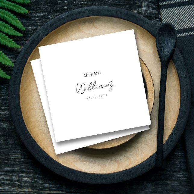 Elegant Mr & Mrs Personalized Wedding Napkin (Elegant Mr and Mrs Weddings_ Modern Lettered Hand Napkins)