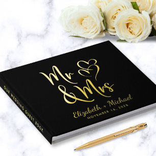 Elegant Mr Mrs Photo Black Wedding Guest Book