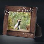 Elegant Mr. & Mrs. Script Rustic Wedding Photo Plaque<br><div class="desc">This design features a faux rustic wood "frame" and elegant script text. Click the customize button for more flexibility in modifying the text. Variations of this design, different paper types, as well as coordinating products are available in our shop, zazzle.com/store/doodlelulu. Contact us if you need this design applied to a...</div>