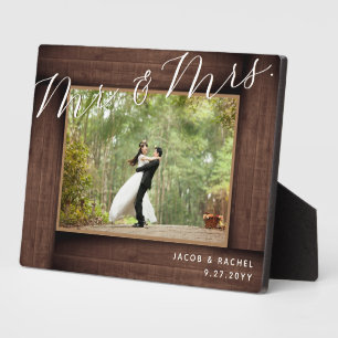Elegant Mr. & Mrs. Script Rustic Wedding Photo Plaque