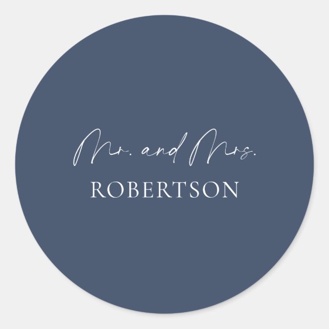 Elegant Mr. & Mrs. Sticker – Navy Background (Front)
