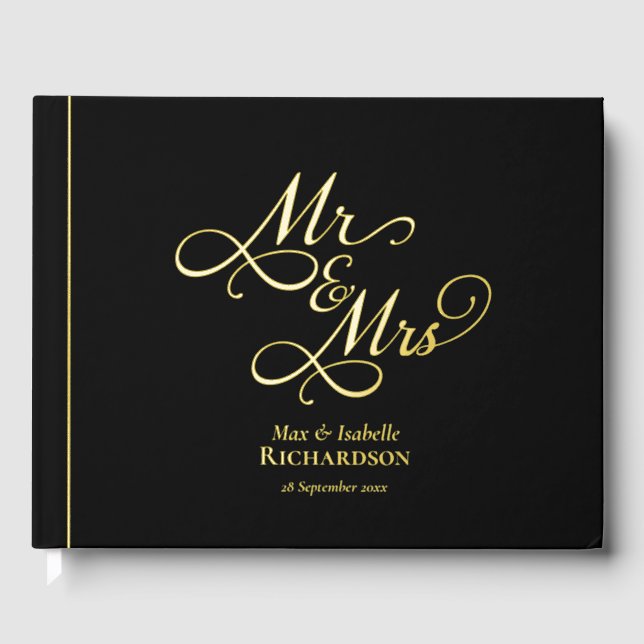 Elegant Mr Mrs Wedding Foil Guestbook (Front)