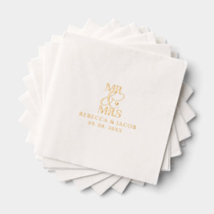 Elegant Mr & Mrs Wedding Gold Foil Napkins