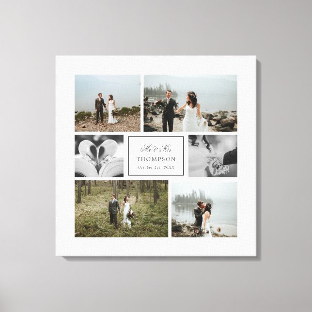 Elegant Mr & Mrs Wedding Photo Collage Canvas Print (Front)
