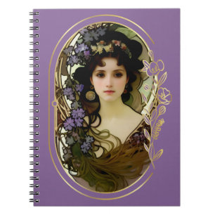 Elegant Mucha Style Portrait of a Beautiful Woman Notebook
