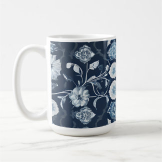 Elegant Mug Modern Floral Art in White and Blue