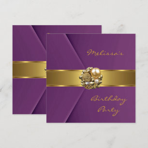  Elegant Mulberry Pink Faux Velvet gold jewel Invitation