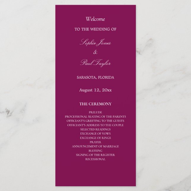 Elegant Mulberry Wedding Program (Front)
