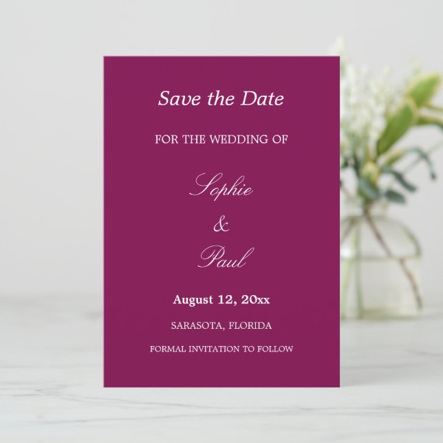 Elegant Mulberry Wedding Save the Date (Standing Front)