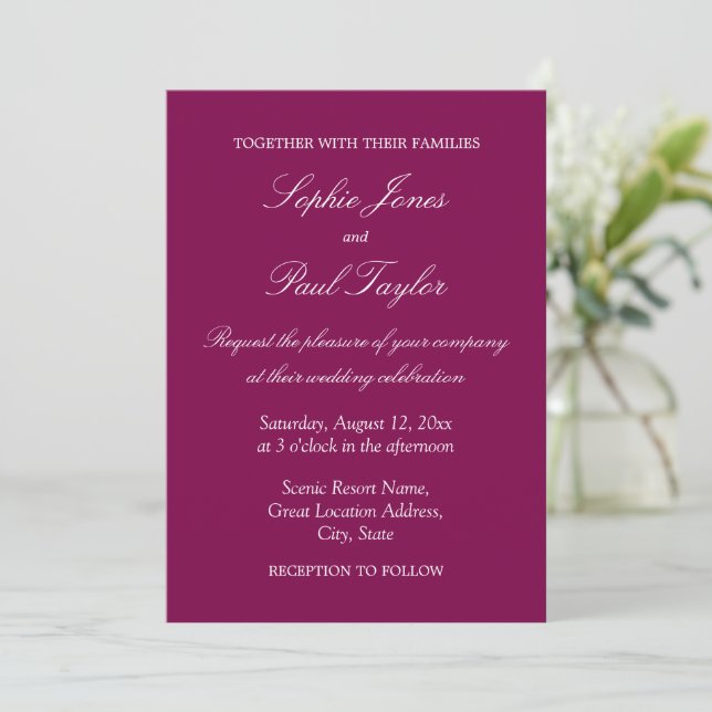 Elegant Mulberry Wine Wedding Invitation (Standing Front)