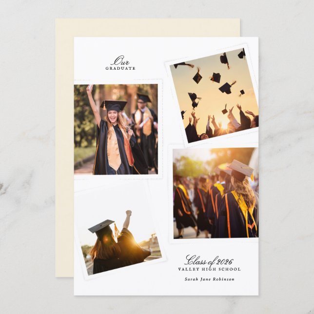 elegant multi 4 photo frame graduation high school announcement (Front/Back)
