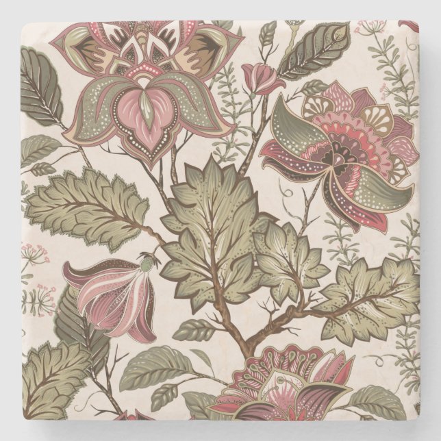 Elegant Multi-Colour Decorative Floral Pattern Stone Coaster (Front)